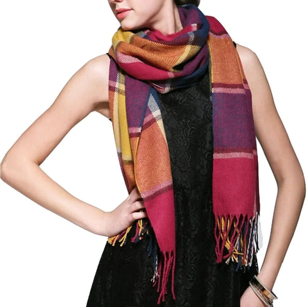Women's Multi Colour Fashion Long Shawl Big Grid Winter Warm Lattice Large Scarf